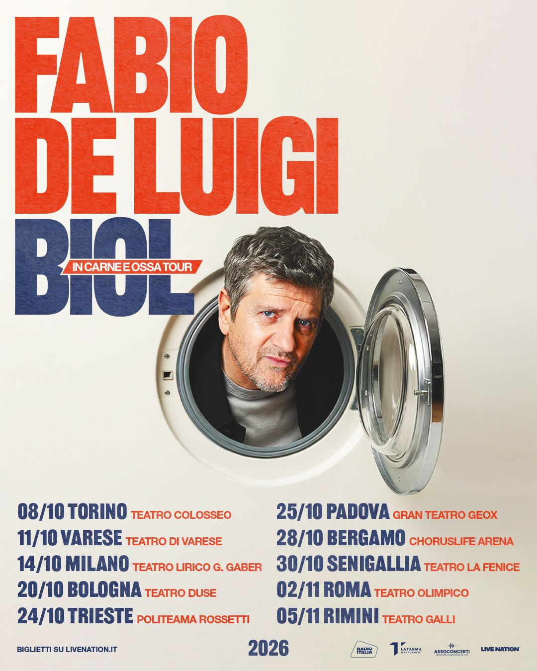 FABIO DE LUIGI TORNA A TEATRO CON “BIOL – IN CARNE E OSSA” IL TOUR NEI PRINCIPALI TEATRI ITALIANI