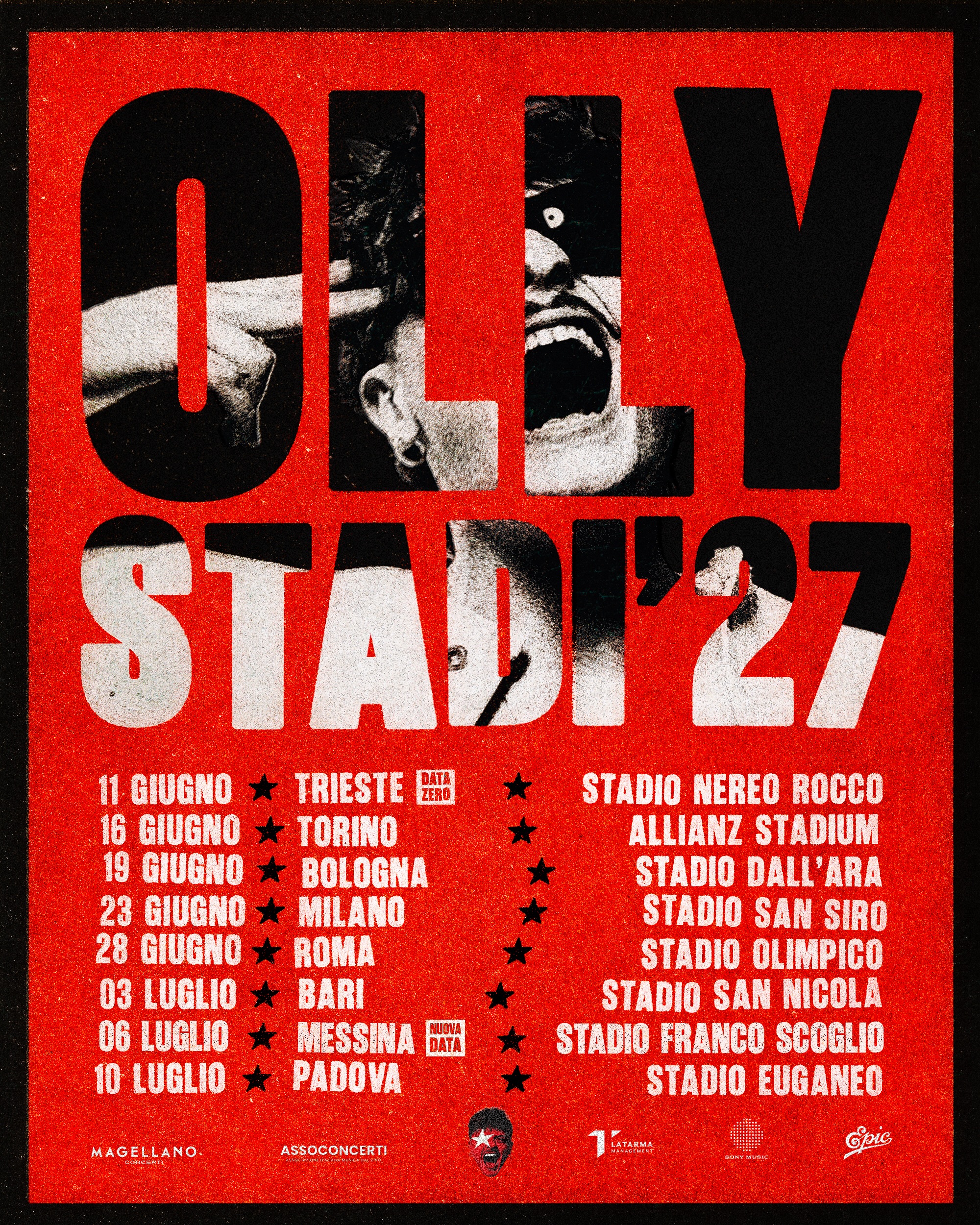 Con il live del 6 luglio 2027 allo Stadio Franco Scoglio di Messina Olly annuncia tutte le date del primo tour negli stadi
