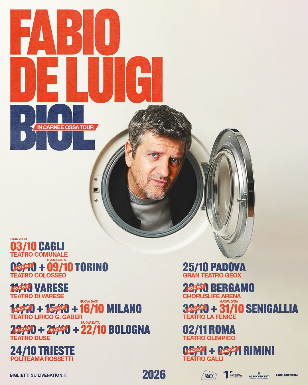 FABIO DE LUIGI A GRANDE RICHIESTA SI AGGIUNGONO NUOVE DATE AL “BIOL – IN CARNE E OSSA” TOUR